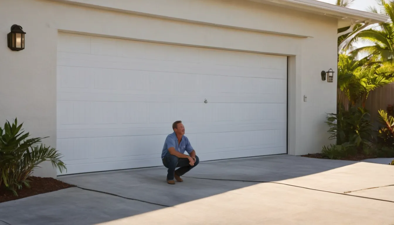 A local garage door provider inspecting the springs and tracks of a residential garage door in Cutler Bay